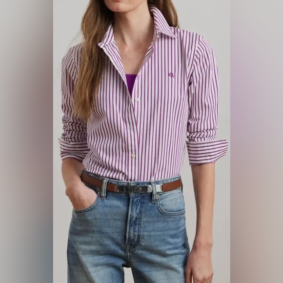 Ralph Lauren Tops - Lauren Ralph Lauren Purple/white striped Button Down shirt long sleeve Small